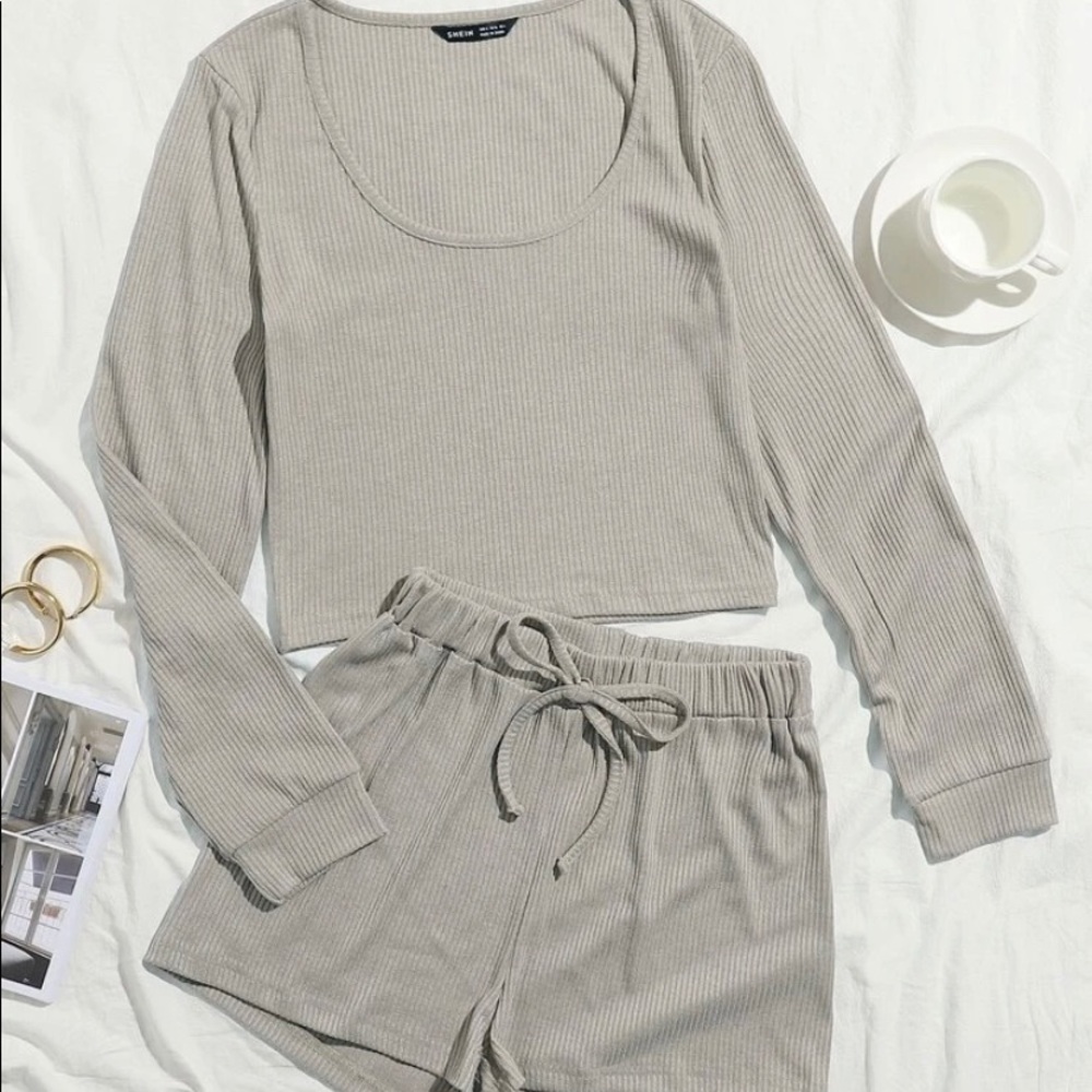 SHEIN Rib Knit cord set